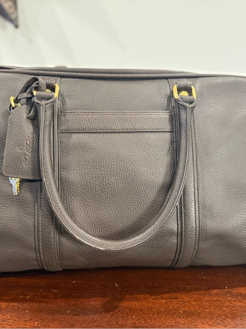 Brooks Brothers Brown Pebbled Leather Duffle Weekender Travel Bag - Picture 4 of 8